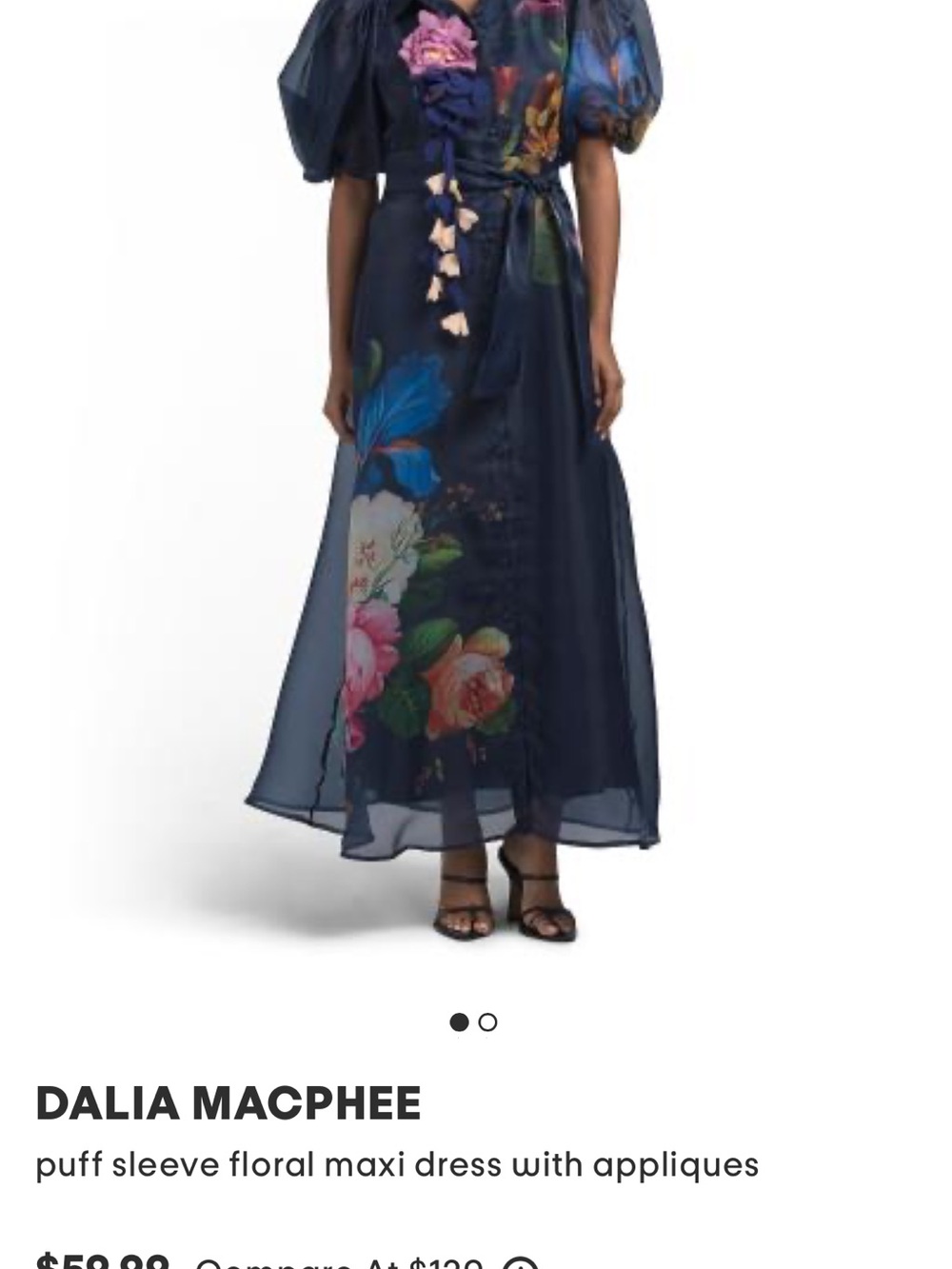 Navy Floral Organza Maxi Dress with Puff Sleeves - Picture 2 of 3